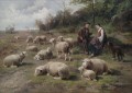 Cornelis van Leemputten Schäferpaar mit Herde Schaf